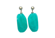 Load image into Gallery viewer, Mint Green &amp; Gold drop bead earrings, green beaded statement earrings, light green jewelry, green geometric earrings