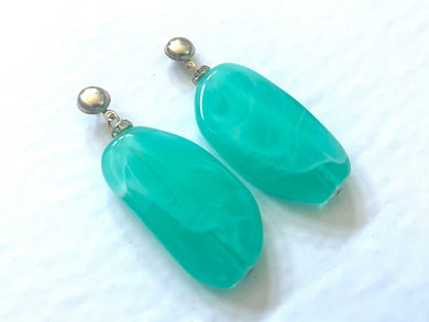 Mint Green & Gold drop bead earrings, green beaded statement earrings, light green jewelry, green geometric earrings