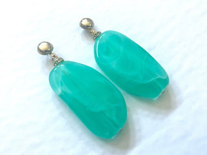 Mint Green & Gold drop bead earrings, green beaded statement earrings, light green jewelry, green geometric earrings