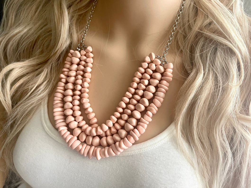 Peach Chip Statement Necklace, light pink jewelry, Baby pink bib chunky necklace, peach collar necklace