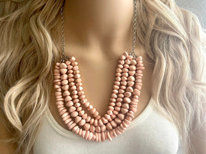 Peach Chip Statement Necklace, light pink jewelry, Baby pink bib chunky necklace, peach collar necklace