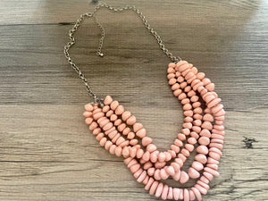 Peach Chip Statement Necklace, light pink jewelry, Baby pink bib chunky necklace, peach collar necklace