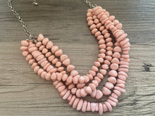 Load image into Gallery viewer, Peach Chip Statement Necklace, light pink jewelry, Baby pink bib chunky necklace, peach collar necklace