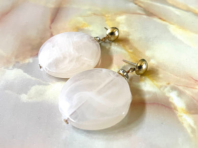 White & Gold drop bead earrings, white beaded statement earrings, white jewelry, creamy white dangle earrings