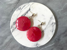 Load image into Gallery viewer, Red &amp; Gold drop bead earrings, red beaded statement earrings, red jewelry, red dangle earrings