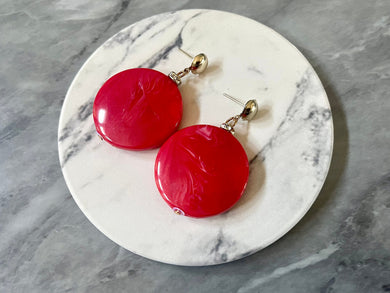 Red & Gold drop bead earrings, red beaded statement earrings, red jewelry, red dangle earrings