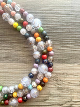 Load image into Gallery viewer, Triple Gold Rainbow + White Painted Beaded Necklace, Colorful Jewelry Chunky statement necklace, big beaded necklace jewelry painted tan