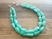 Load image into Gallery viewer, Mint Green Chunky Statement Necklace &amp; Stretch Bracelet set, Double Strand Beaded Jewelry, Green jewelry, bridesmaid gold jelly bean