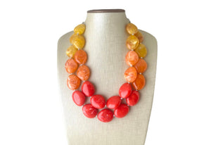 Fall ombré Colors Chunky Statement Necklace, Big beaded jewelry, statement chunky red orange yellow jewelry, beaded jewelry, big beaded