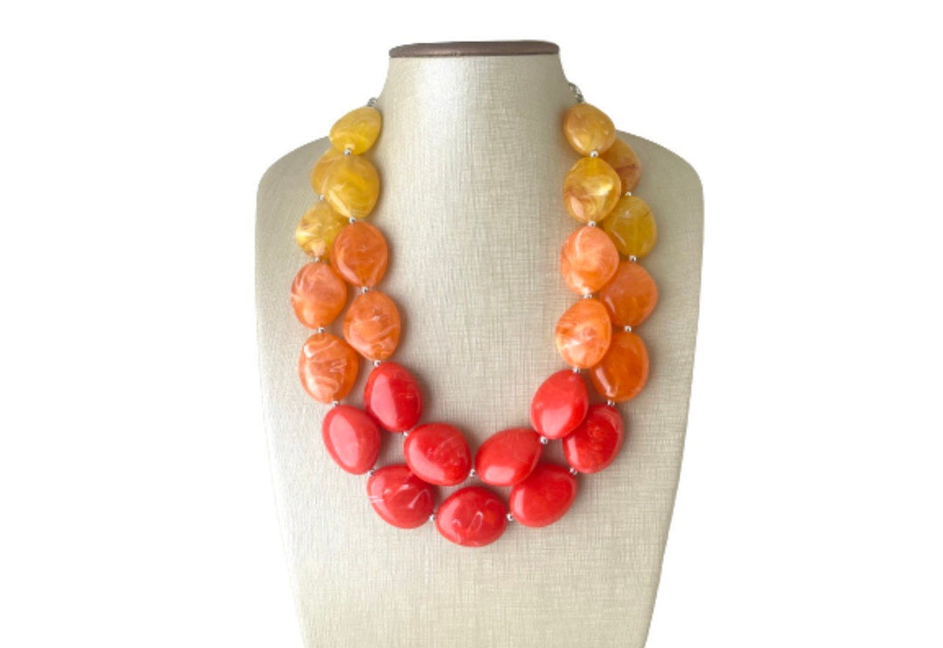 Fall ombré Colors Chunky Statement Necklace, Big beaded jewelry, statement chunky red orange yellow jewelry, beaded jewelry, big beaded