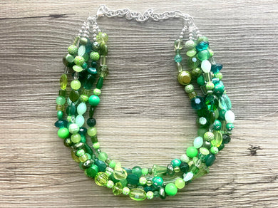 Green Ombré Confetti Necklace, Green jewelry, chunky bib beaded collar necklace, green statement jewelry, mint forest turquoise