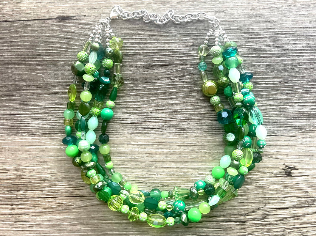 Green Ombré Confetti Necklace, Green jewelry, chunky bib beaded collar necklace, green statement jewelry, mint forest turquoise