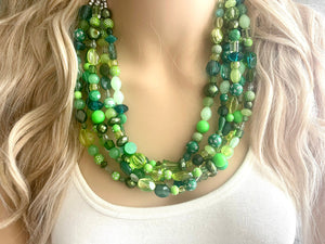 Green Ombré Confetti Necklace, Green jewelry, chunky bib beaded collar necklace, green statement jewelry, mint forest turquoise