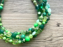 Load image into Gallery viewer, Green Ombré Confetti Necklace, Green jewelry, chunky bib beaded collar necklace, green statement jewelry, mint forest turquoise