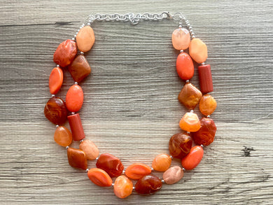 Pumpkin Patch Statement Necklace, chunky bib beaded jewelry, Halloween jewelry fall rust orange necklace, beaded acrylic jewelry