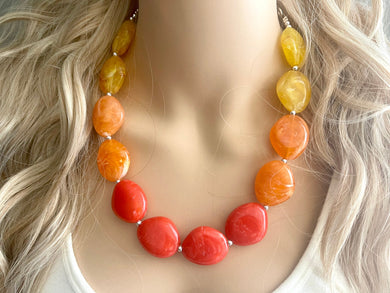 Fall ombré Colors Chunky Statement Necklace, Big beaded jewelry, statement chunky red orange yellow jewelry, beaded jewelry, big beaded