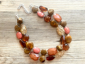 Fall Coffee chunky necklace, brown beaded jewelry, resin beaded Mocha necklace, brown beaded necklace, cinnamon necklace tan champagne