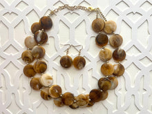 Load image into Gallery viewer, Neutral Statement Necklace, chunky beaded jewelry, chunky brown &amp; cream coffee necklace, color block beaded necklace, beaded jewelry tan