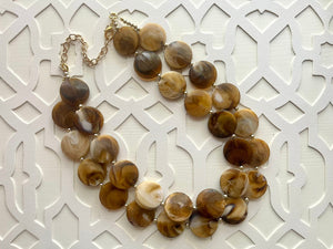 Neutral Statement Necklace, chunky beaded jewelry, chunky brown & cream coffee necklace, color block beaded necklace, beaded jewelry tan