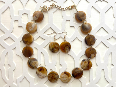 Neutral Statement Necklace, chunky beaded jewelry, chunky brown & cream coffee necklace, color block beaded necklace, beaded jewelry tan