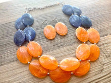 Load image into Gallery viewer, Orange &amp; Blue Chunky Statement Necklace, Big beaded jewelry, multi strand Statement Necklace, chunky royal blue orange jewelry earrings