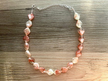 Load image into Gallery viewer, Red &amp; Silver Necklace, single strand jewelry, big beaded chunky statement necklace, red resin swirl bridesmaid necklace, bib necklace