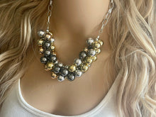 Load image into Gallery viewer, Metallic Mirror Necklace, extra chunky jewelry, beaded chunky statement necklace, colorful necklace, Silver gold rosegold black jewelry