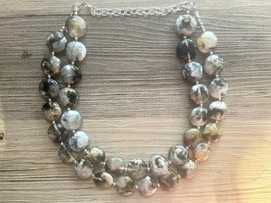 Black & Gold Big Bead Necklace, gold Strand Statement Jewelry, clear Chunky bib, bridesmaid necklace, beaded jewelry
