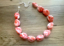 Load image into Gallery viewer, Red &amp; White Necklace, single strand jewelry, big beaded chunky statement necklace, red resin swirl bridesmaid necklace, bib necklace