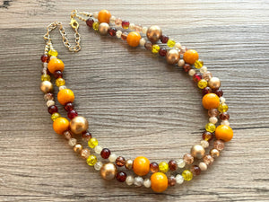 Fall Breeze Necklace, Double Layer Statement Jewelry, autumn Statement Necklace, deep red Wedding Bridesmaid Jewelry, yellow champagne