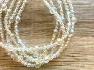 Long XL Prism Bubble Extra Chunky Clear Statement Necklace and earrings set, large lucite resin big bead acetate acrylic necklace, rainbow