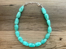 Load image into Gallery viewer, Mint Green Chunky Statement Necklace &amp; Stretch Bracelet set, Single Strand Beaded Jewelry, Green jewelry, bridesmaid silver creamy wedding