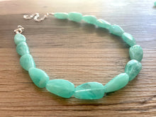 Load image into Gallery viewer, Mint Green Chunky Statement Necklace &amp; Stretch Bracelet set, Single Strand Beaded Jewelry, Green jewelry, bridesmaid silver creamy wedding
