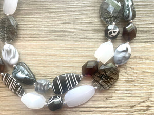 Black & White Zebra Statement Necklace, chunky beaded jewelry, neutral necklace, black and white necklace, beaded jewelry animal print