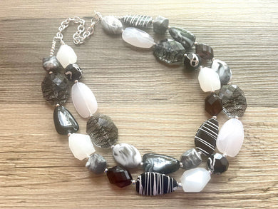 Black & White Zebra Statement Necklace, chunky beaded jewelry, neutral necklace, black and white necklace, beaded jewelry animal print
