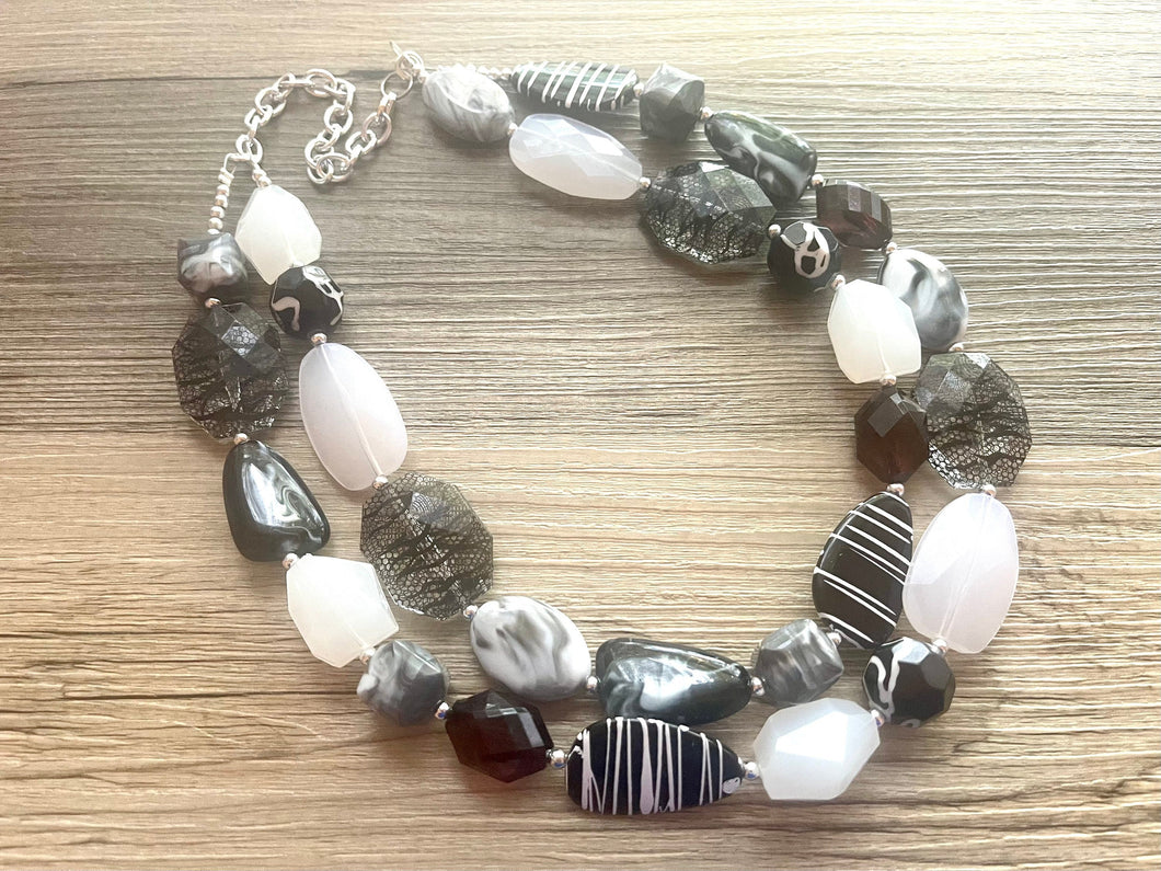 Black & White Zebra Statement Necklace, chunky beaded jewelry, neutral necklace, black and white necklace, beaded jewelry animal print