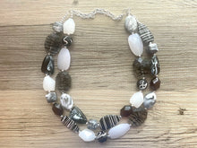 Load image into Gallery viewer, Black &amp; White Zebra Statement Necklace, chunky beaded jewelry, neutral necklace, black and white necklace, beaded jewelry animal print