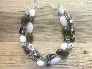 Black & White Zebra Statement Necklace, chunky beaded jewelry, neutral necklace, black and white necklace, beaded jewelry animal print