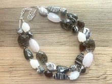 Load image into Gallery viewer, Black &amp; White Zebra Statement Necklace, chunky beaded jewelry, neutral necklace, black and white necklace, beaded jewelry animal print