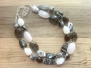 Black & White Zebra Statement Necklace, chunky beaded jewelry, neutral necklace, black and white necklace, beaded jewelry animal print