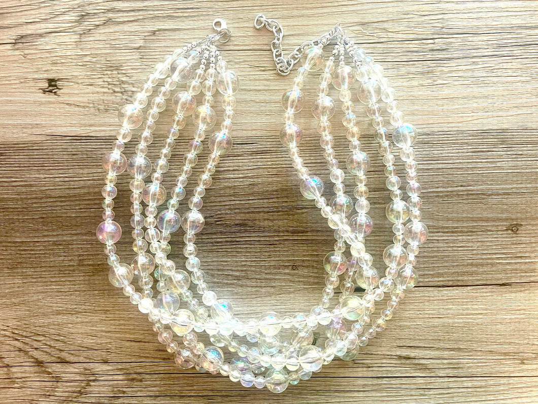 Long XL Prism Bubble Extra Chunky Clear Statement Necklace and earrings set, large lucite resin big bead acetate acrylic necklace, rainbow