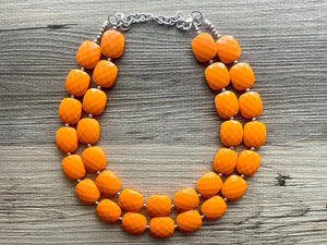 Orange Chunky Statement Necklace, Big beaded jewelry, Double Strand Statement Necklace, Bib necklace, bright orange bridesmaid wedding