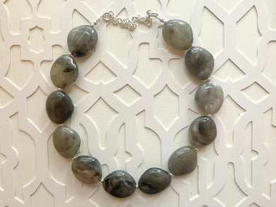 Gray Single Strand Big Beaded Statement Necklace, gray Jewelry, gray beaded necklace, gray bridesmaid necklace jewelry, light gray