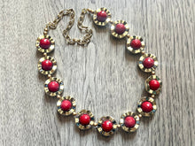 Load image into Gallery viewer, Christmas Necklace, Red &amp; Gold Holiday Jewelry, Christmas Jewelry, Gold Jewelry, Beaded Christmas Gift Christmas Present