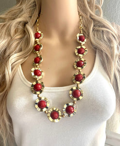 Christmas Necklace, Red & Gold Holiday Jewelry, Christmas Jewelry, Gold Jewelry, Beaded Christmas Gift Christmas Present