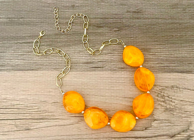 Creamy Orange Statement Necklace & Earring set, orange jewelry, Your Choice of GOLD or SILVER, orange bib chunky necklace, orange jewelry
