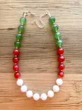 Load image into Gallery viewer, Christmas Jewelry Set, Red Green White Holiday Necklace Earrings Jewelry, Red Green Jewelry, Beaded Christmas Gift Present wreath