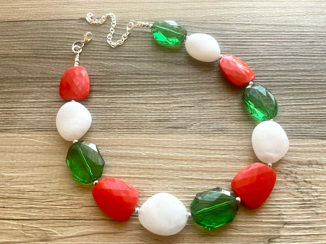 Christmas Necklace, Red White Green Holiday Jewelry, Christmas Jewelry, Red Green Jewelry, Christmas Gift Christmas Present stocking stuffer