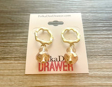 Load image into Gallery viewer, Champagne Glass Shiny Drop Earrings, gold drop Earrings, Metal Geometric Earrings, shiny gold jewelry earrings metal confetti
