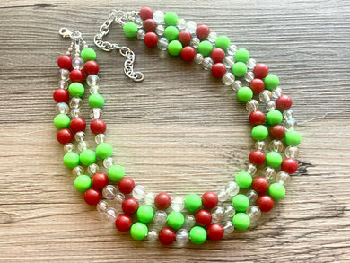 Christmas Necklace, Red & Green Bead Holiday Jewelry, Christmas Earrings set, Red Green Jewelry, Beaded Christmas Gift Christmas Present